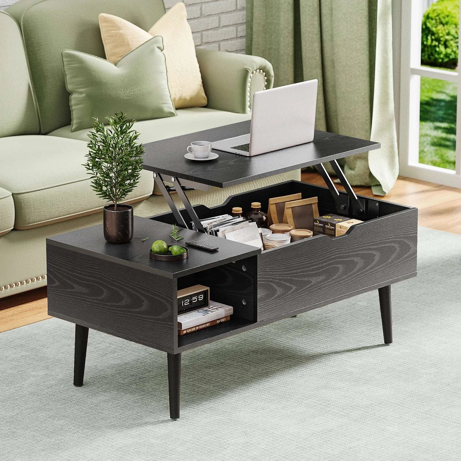 Lift Top Coffee Table with Storage Shelf 39.37" Modern Wood Desk-black / United States