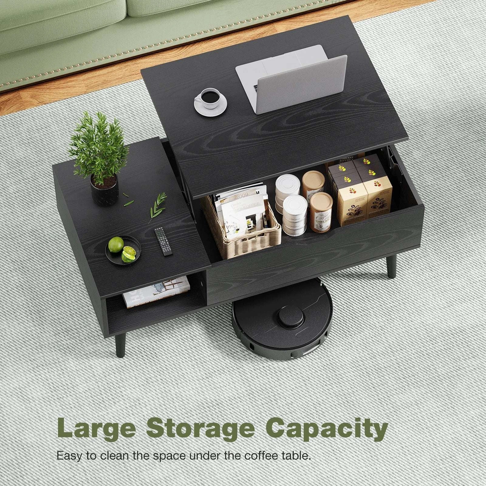 Lift Top Coffee Table with Storage Shelf 39.37" Modern Wood Desk-black / United States