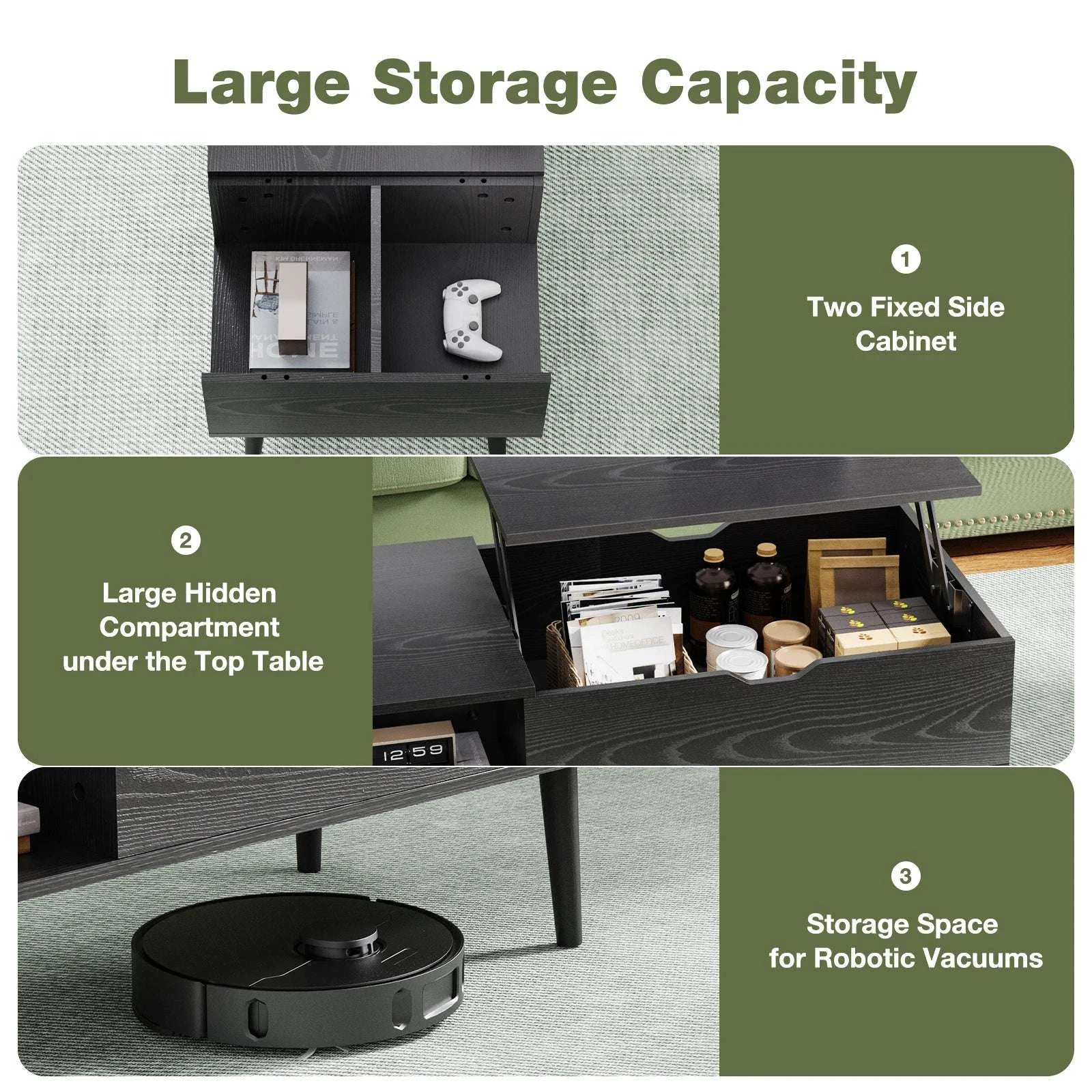 Lift Top Coffee Table with Storage Shelf 39.37" Modern Wood Desk-black / United States