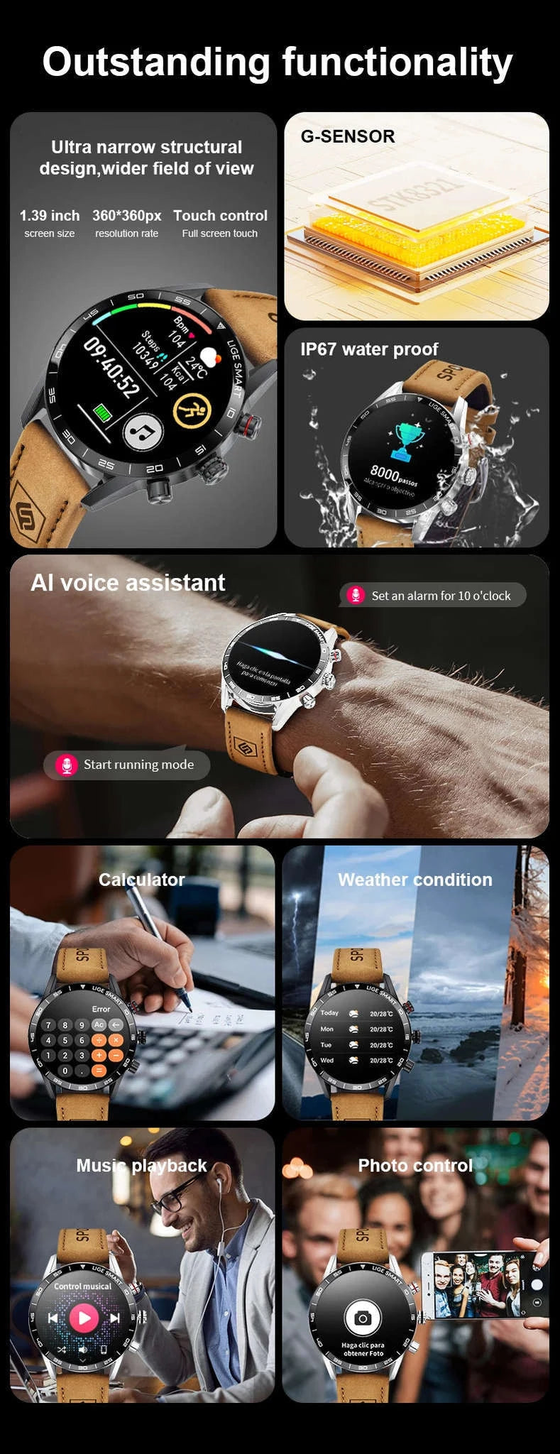 LIGE 2024 Rugged Military GPS Smartwatch-silver