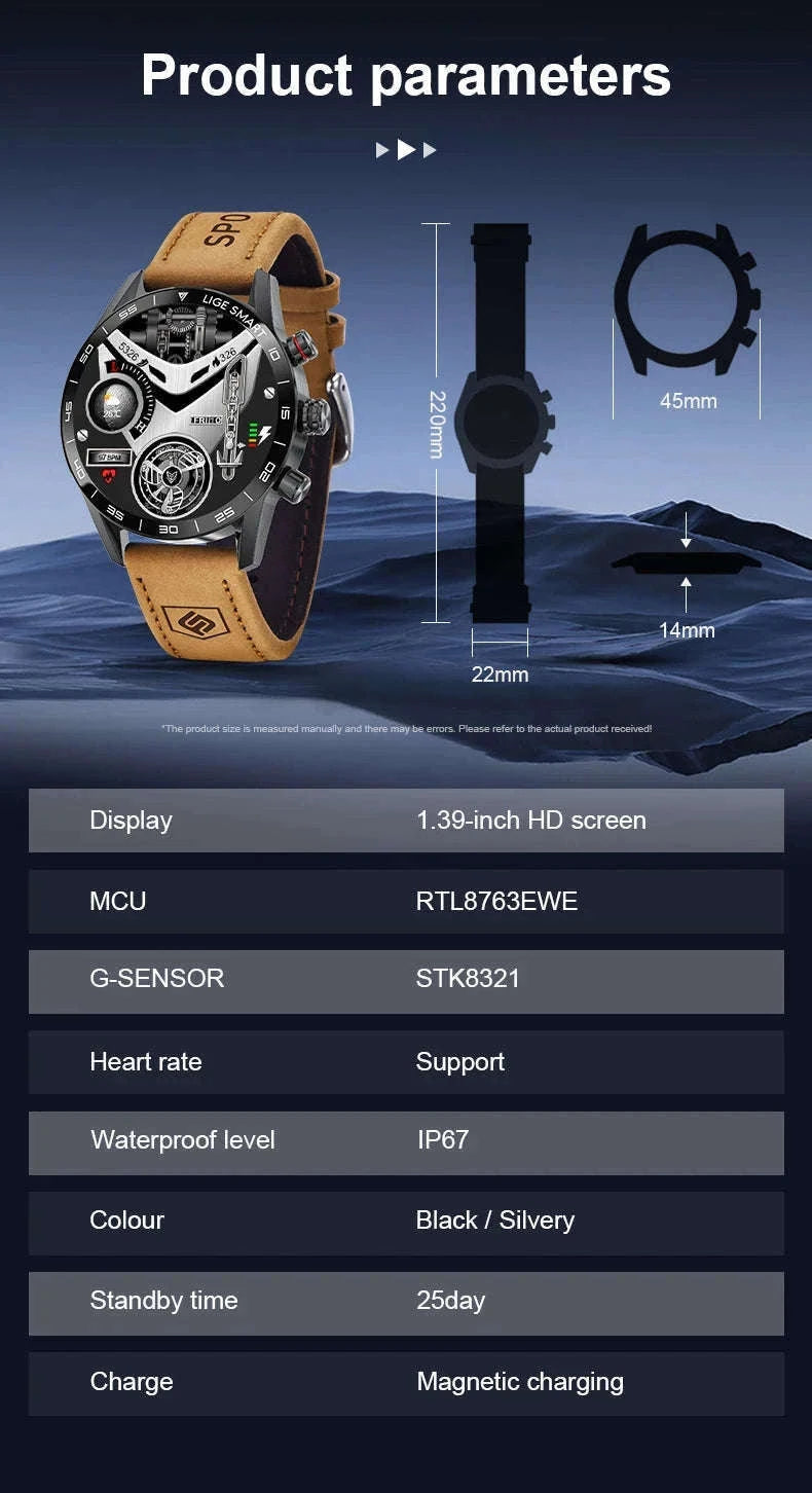 LIGE Rugged Military GPS Smartwatch with AMOLED Display-silver