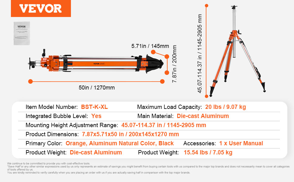 Laser Level Tripod Stand Adjustable Aluminum Survey Tripod