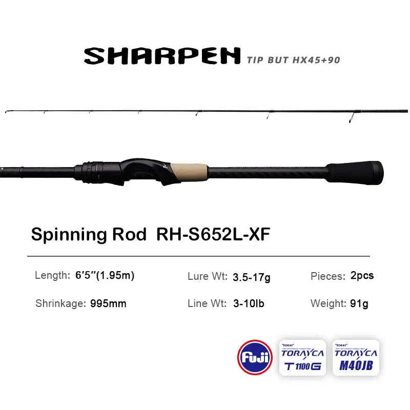 Lightweight Carbon Spinning & Casting Fishing Rod Fast Action Bass Pike-RH-S922M-MF