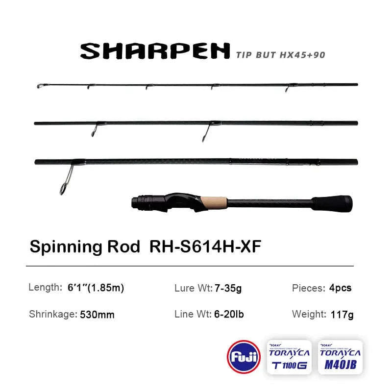 Lightweight Carbon Spinning & Casting Fishing Rod Fast Action Bass Pike-RH-S922M-MF