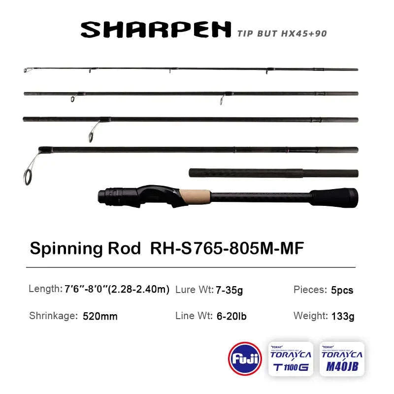 Lightweight Carbon Spinning & Casting Fishing Rod Fast Action Bass Pike-RH-S922M-MF