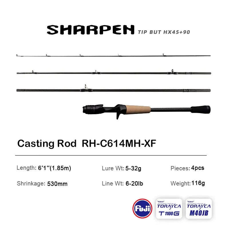 Lightweight Carbon Spinning & Casting Fishing Rod Fast Action Bass Pike-RH-S922M-MF