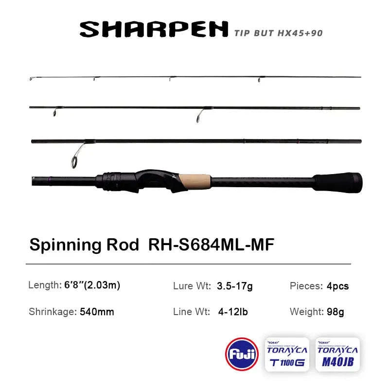 Lightweight Carbon Spinning & Casting Fishing Rod Fast Action Bass Pike-RH-S922M-MF