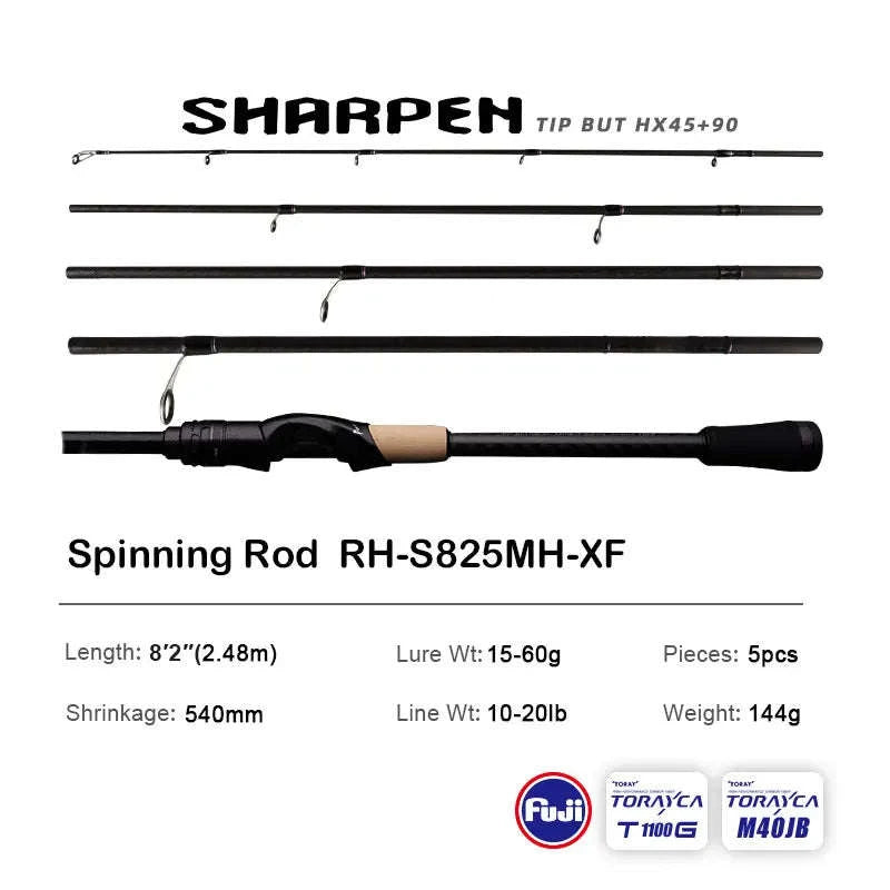 Lightweight Carbon Spinning & Casting Fishing Rod Fast Action Bass Pike-RH-S922M-MF