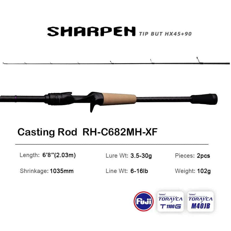 Lightweight Carbon Spinning & Casting Fishing Rod Fast Action Bass Pike-RH-S922M-MF