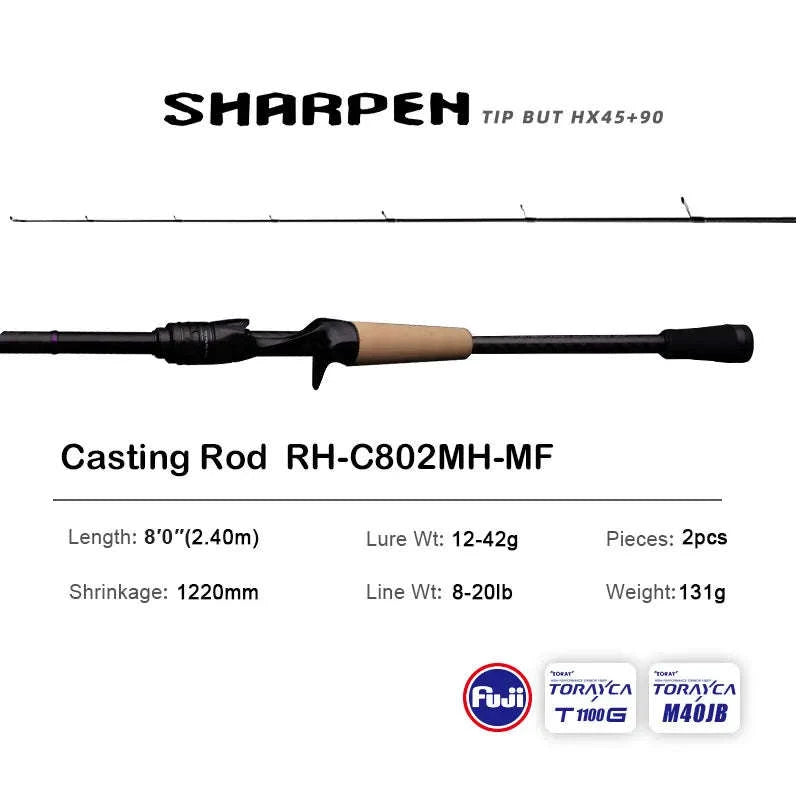 Lightweight Carbon Spinning & Casting Fishing Rod Fast Action Bass Pike-RH-S922M-MF
