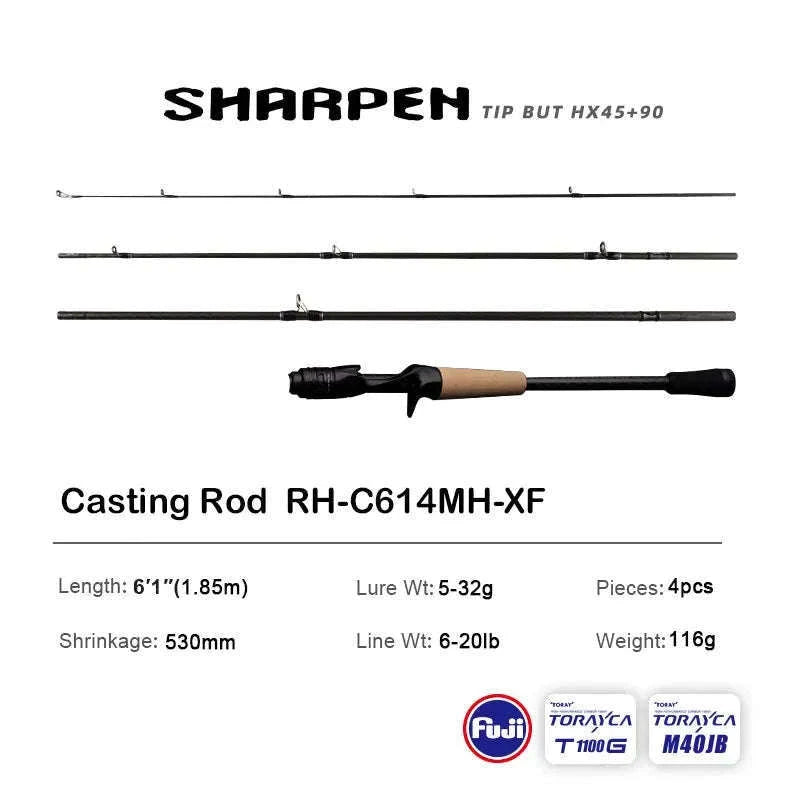 Lightweight Carbon Spinning & Casting Fishing Rod Fast Action Bass Pike-RH-S922M-MF