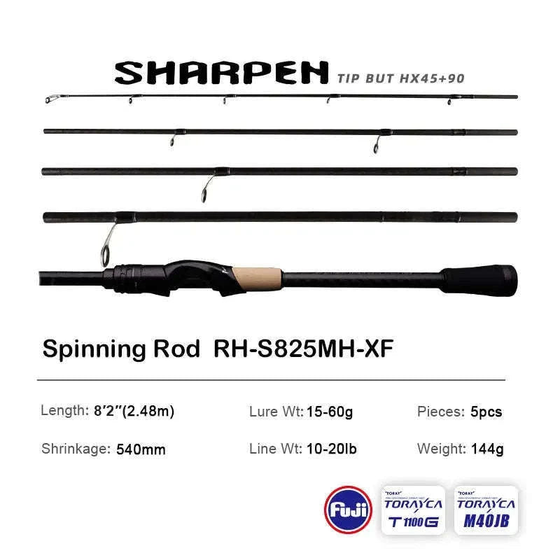 Lightweight Carbon Spinning & Casting Fishing Rod Fast Action Bass Pike-RH-S922M-MF