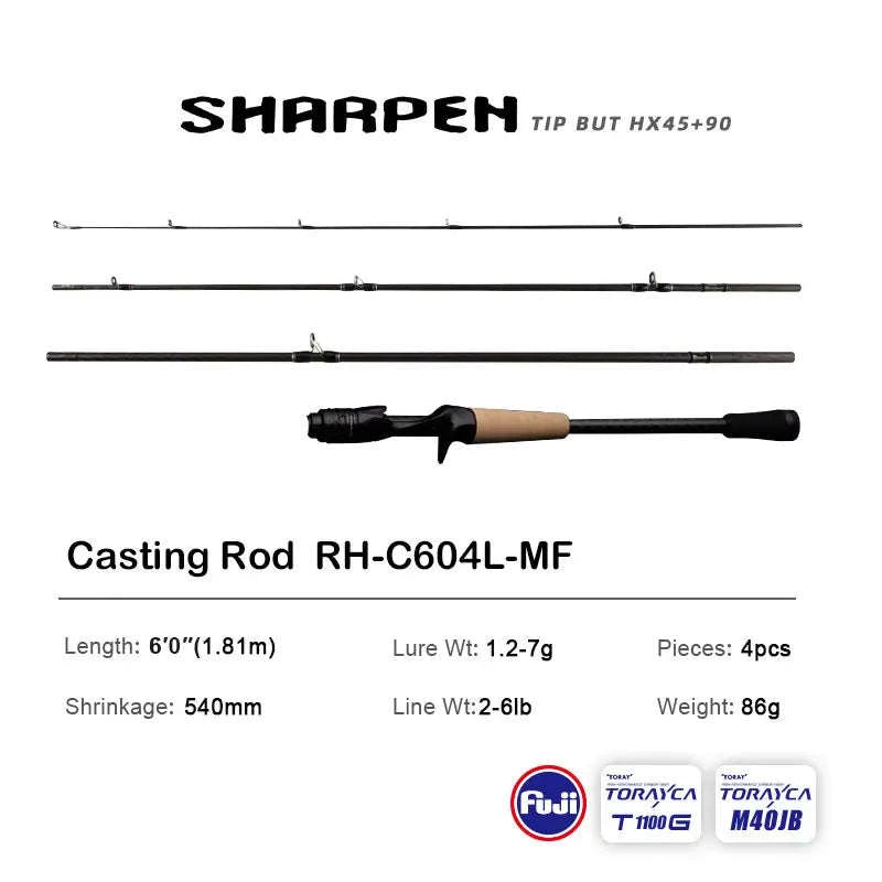 Lightweight Carbon Spinning & Casting Fishing Rod Fast Action Bass Pike-RH-S922M-MF