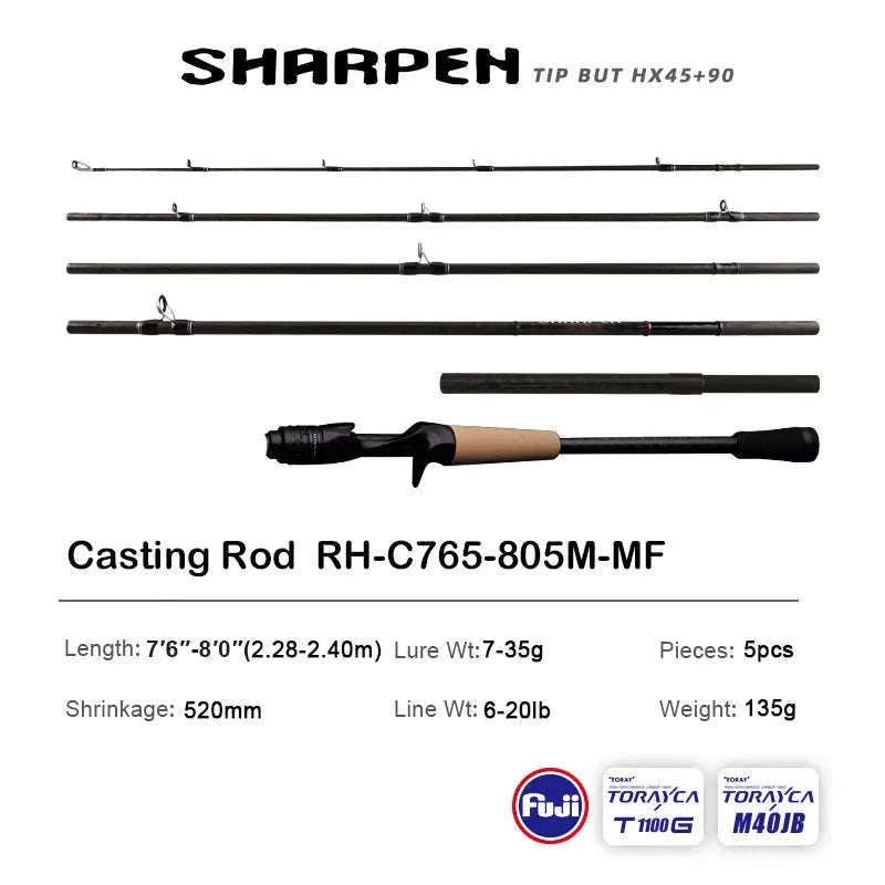 Lightweight Carbon Spinning & Casting Fishing Rod Fast Action Bass Pike-RH-S922M-MF