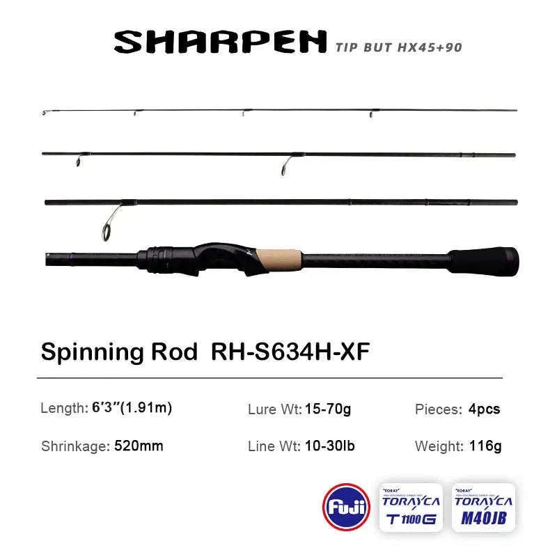 Lightweight Carbon Spinning & Casting Fishing Rod Fast Action Bass Pike-RH-S922M-MF