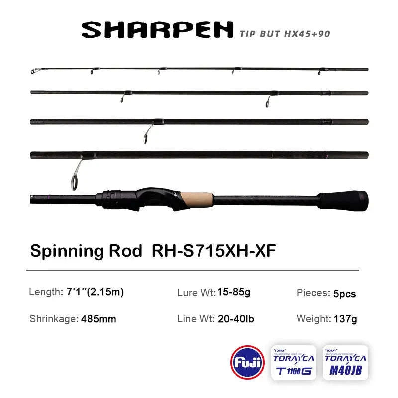 Lightweight Carbon Spinning & Casting Fishing Rod Fast Action Bass Pike-RH-S922M-MF