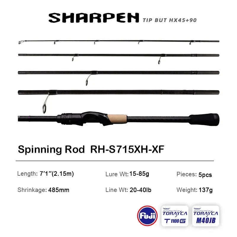 Lightweight Carbon Spinning & Casting Fishing Rod Fast Action Bass Pike-RH-S922M-MF
