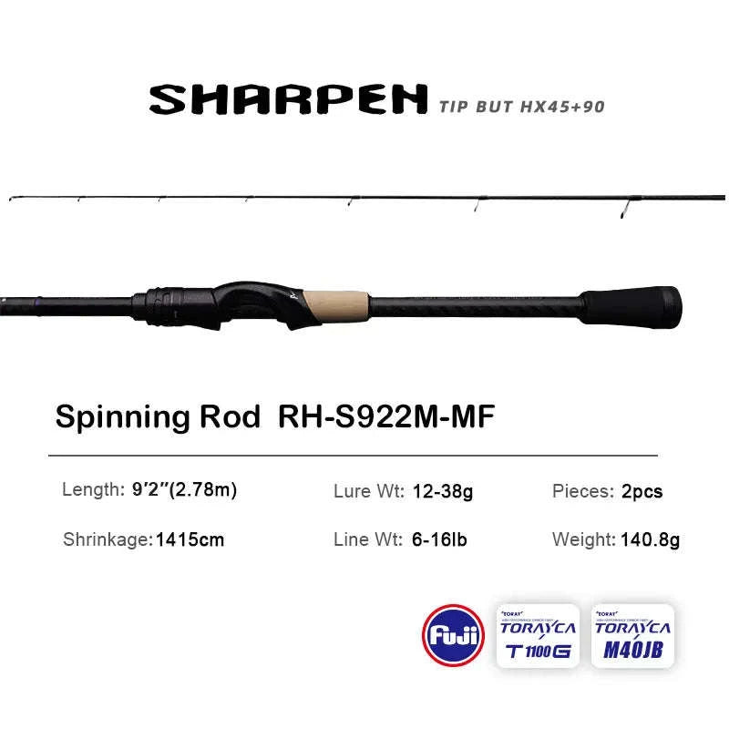 Lightweight Carbon Spinning & Casting Fishing Rod Fast Action Bass Pike-RH-S922M-MF