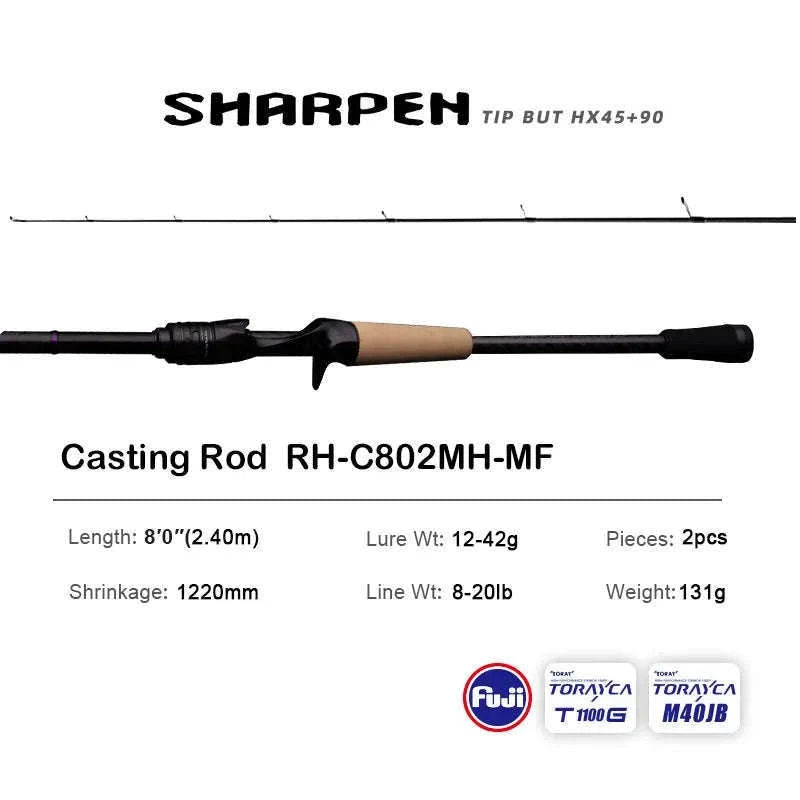 Lightweight Carbon Spinning & Casting Fishing Rod Fast Action Bass Pike-RH-S922M-MF