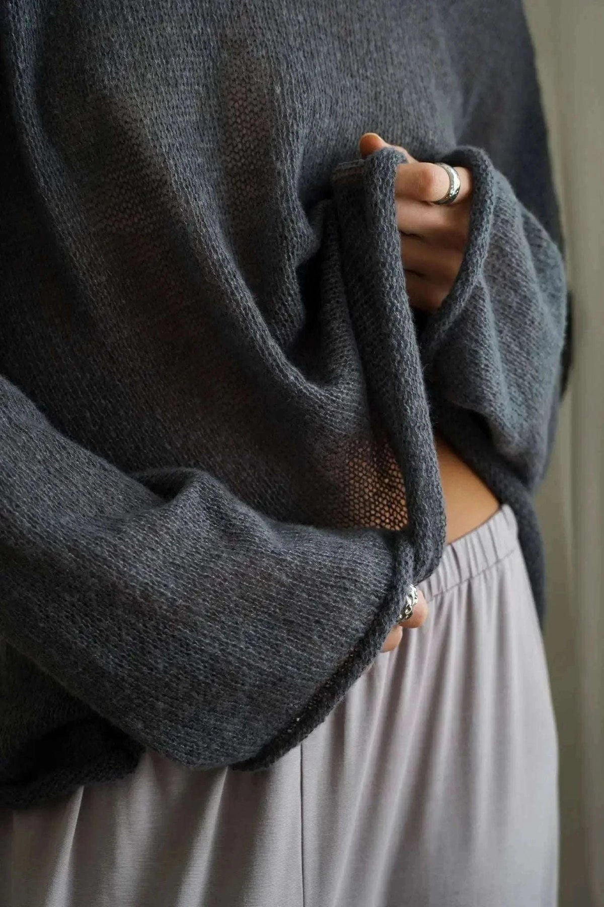 Lightweight Loose Fit Turtleneck Sweater for Women Soft Casual Pullover-GRAY / S