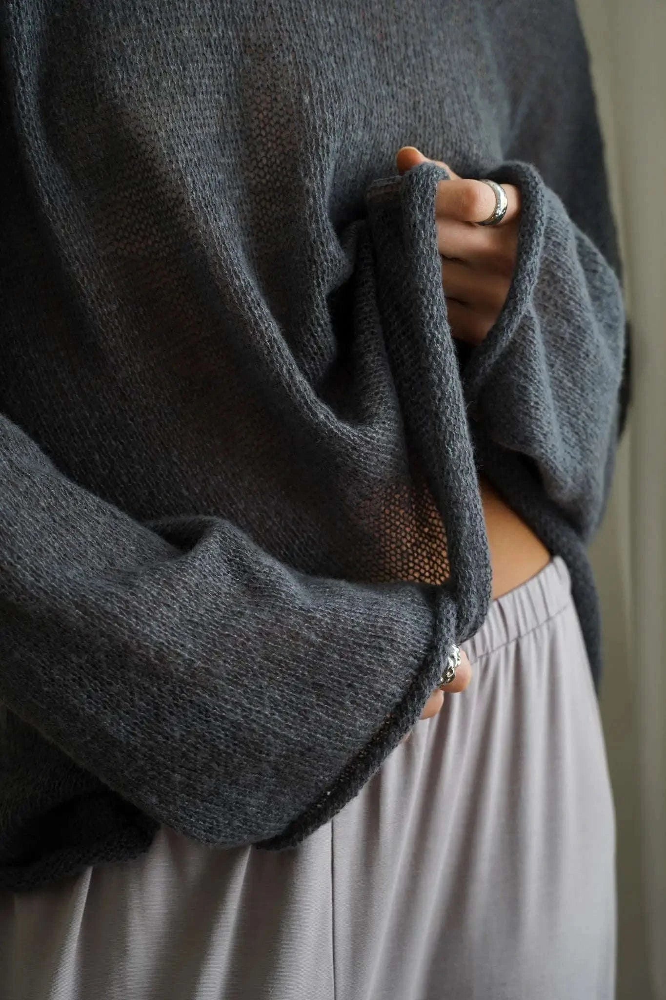 Lightweight Loose Fit Turtleneck Sweater for Women Soft Casual Pullover-GRAY / S