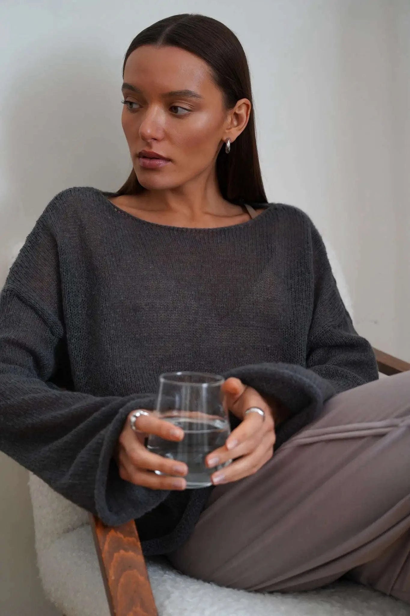 Lightweight Loose Fit Turtleneck Sweater for Women Soft Casual Pullover-GRAY / S