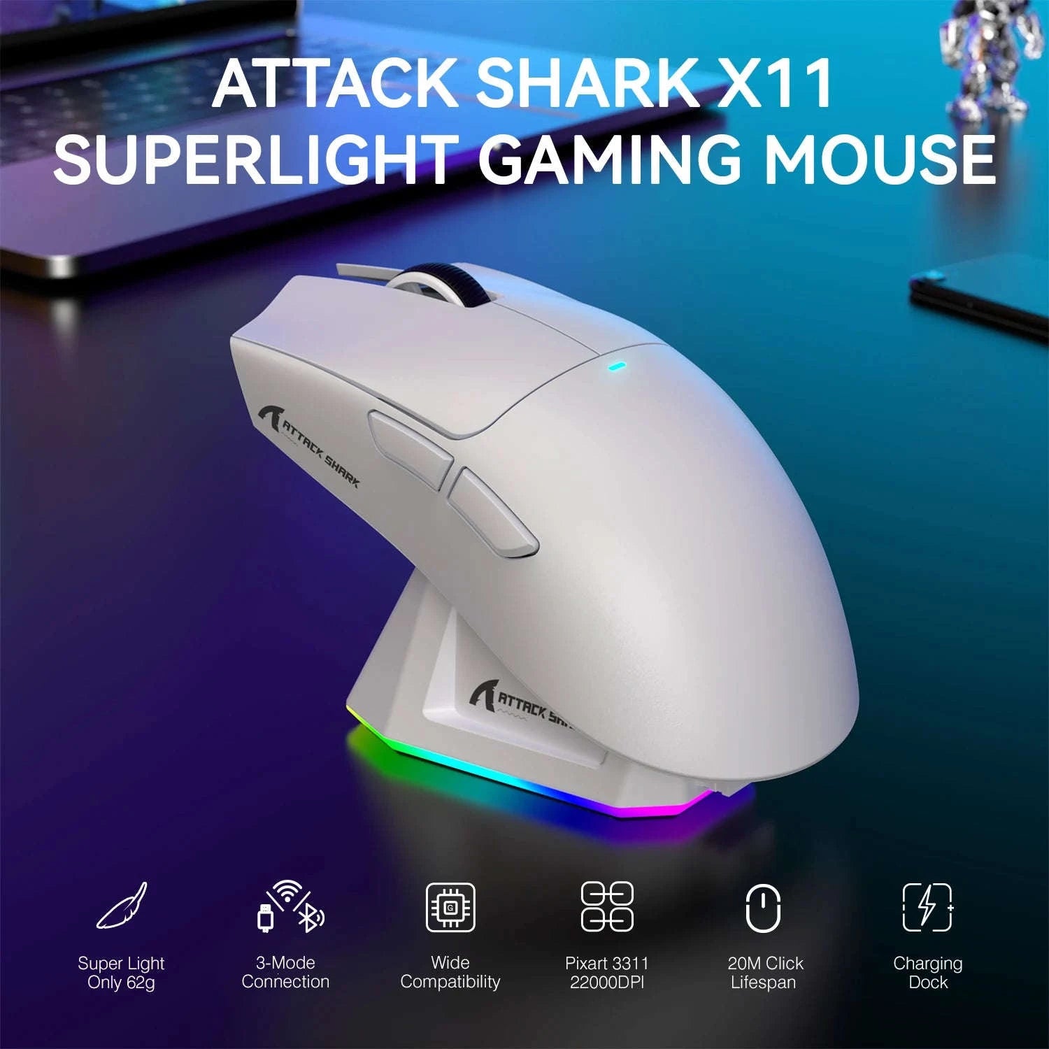 Lightweight Wireless Gaming Mouse with RGB Precision Control-black / Italy