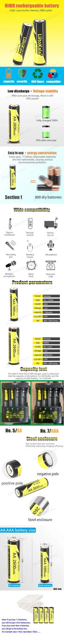 LiitoKala AAA Ni-MH Batteries-10pcs(1.2V AAA) / China Mainland