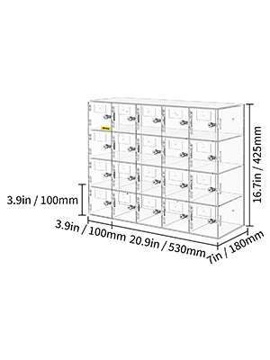 Lockable Cell Phone Storage Locker with 10/20 Slots Acrylic Cabinet-20 Slots / United States