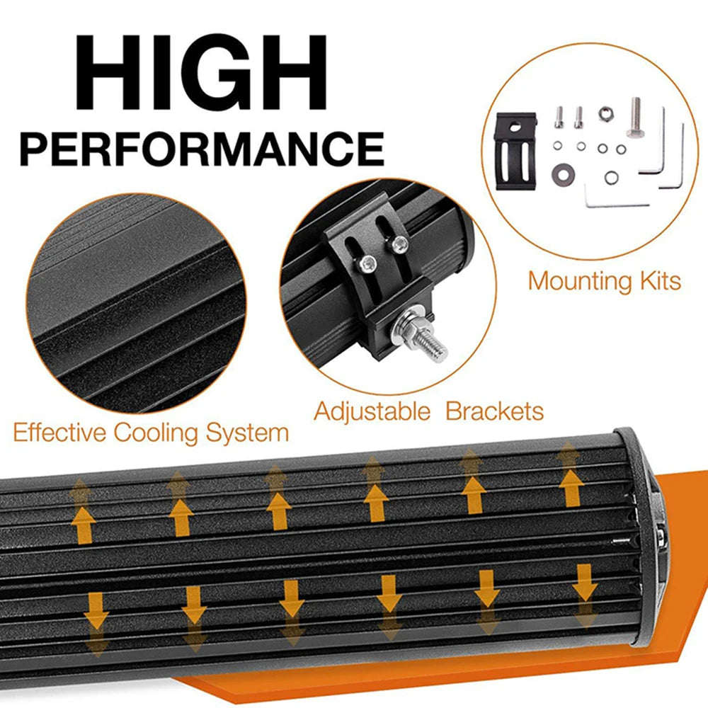 Long Range LED Work Light Bar 12-24V Amber Combo Beam-2 in 1 Wiring