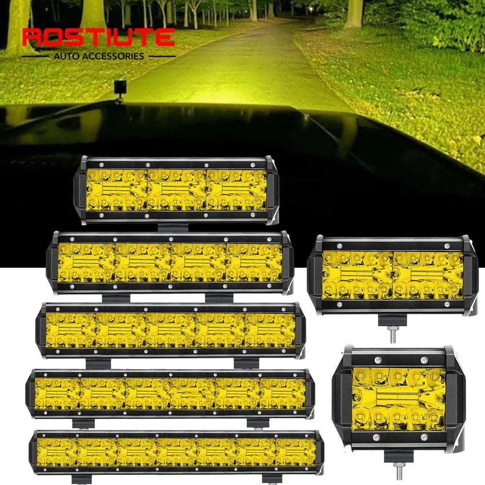 Long Range LED Work Light Bar 12-24V Amber Combo Beam-2 in 1 Wiring