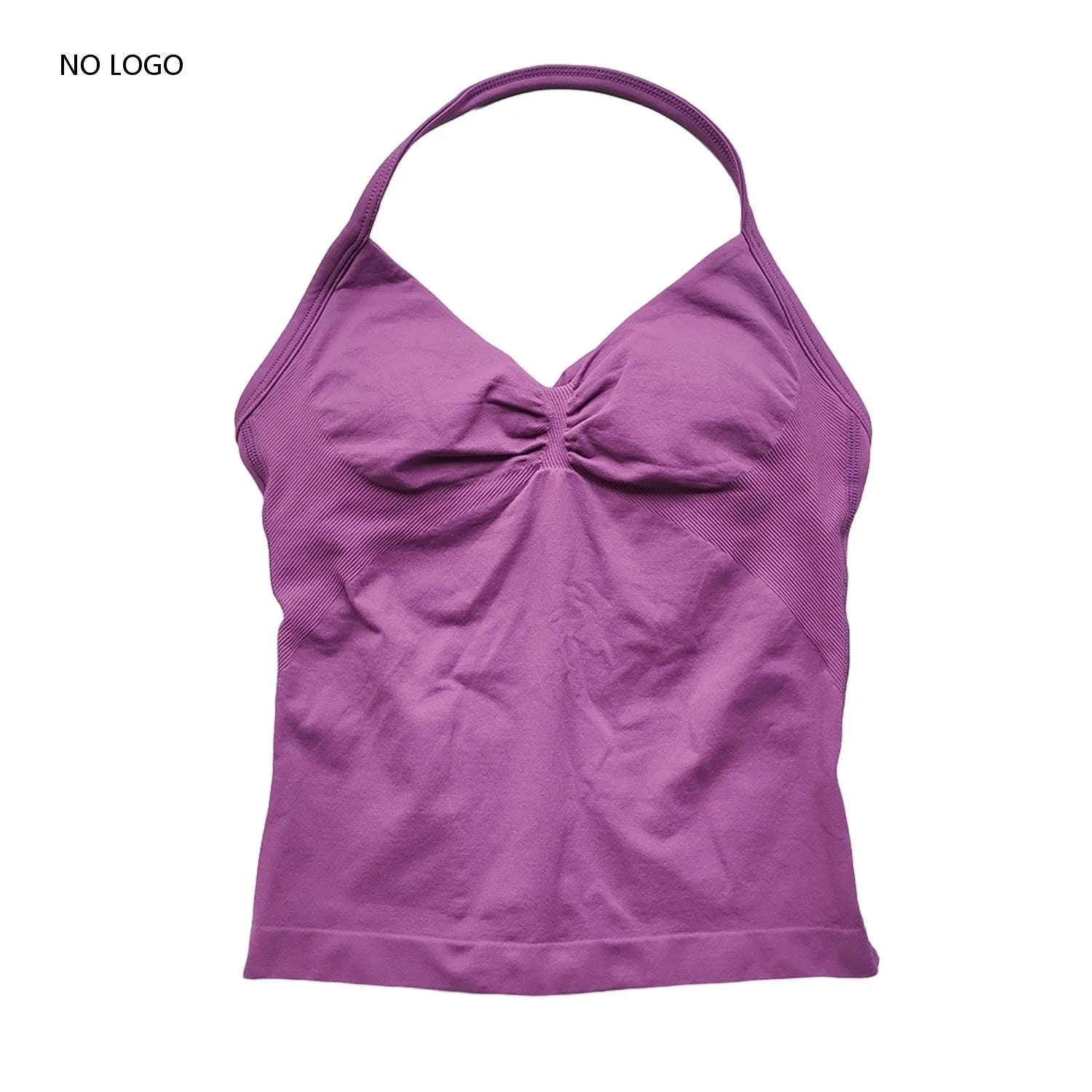 Longline Strappy Backless Gym Top with Built‑in Bra-Lavender / L