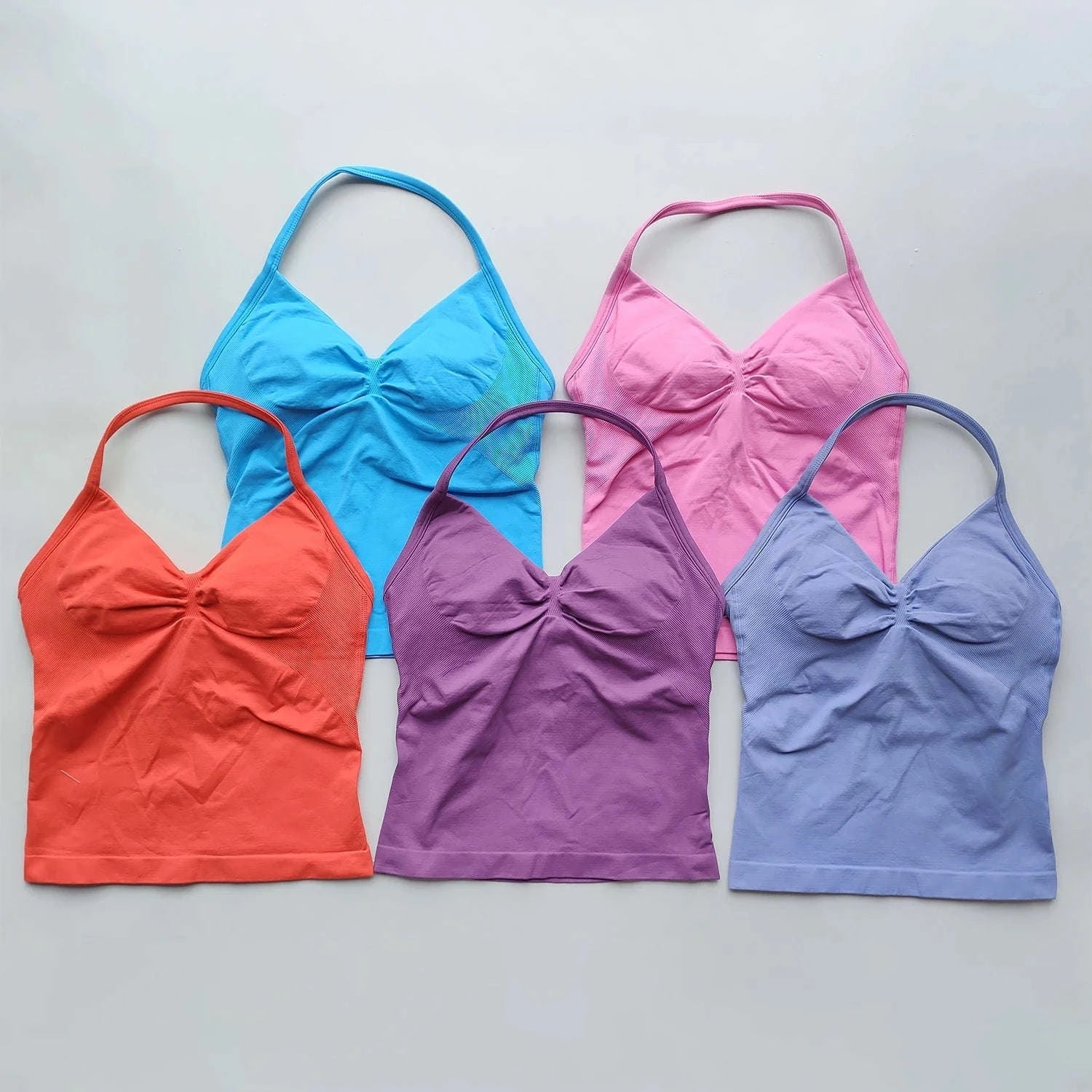 Longline Strappy Backless Gym Top with Built‑in Bra-Lavender / L