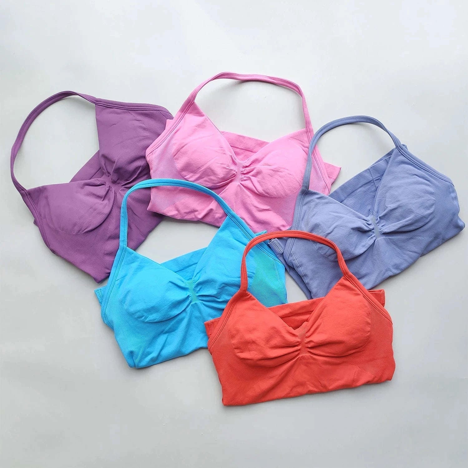 Longline Strappy Backless Gym Top with Built‑in Bra-Lavender / L