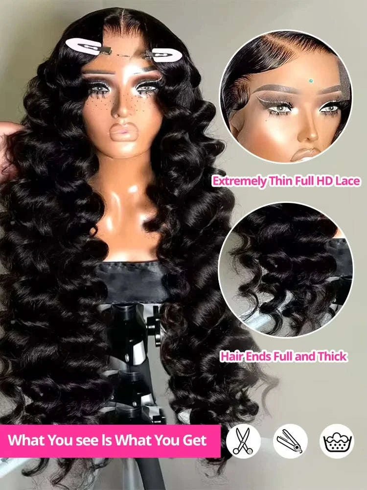 Loose Deep Wave HD Lace Frontal Human Hair Wig-13x6 HD Lace Wig / 220 Density / france|40inches
