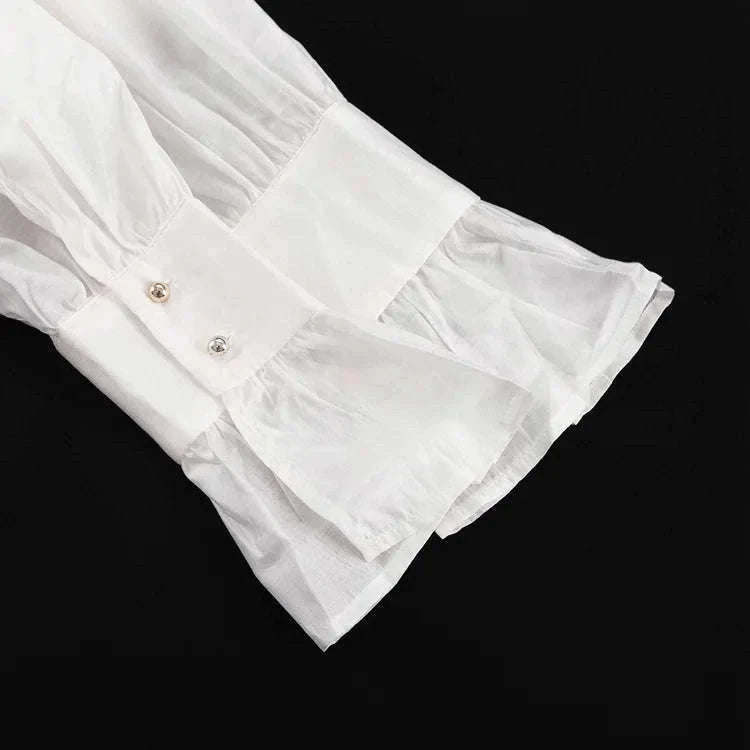 Loose Fit Chiffon Collared Shirt with Flare Sleeves for Women-Pink / S