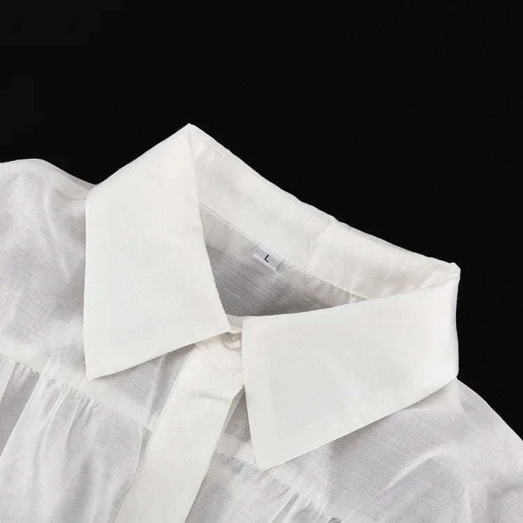 Loose Fit Chiffon Collared Shirt with Flare Sleeves for Women-Pink / S