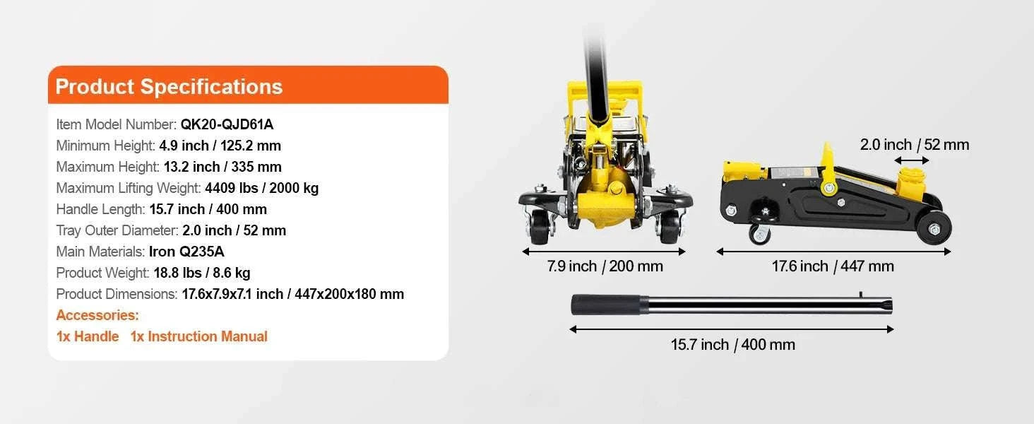 Low Profile 2 Ton Hydraulic Floor Jack for Cars and SUVs-2T / spain