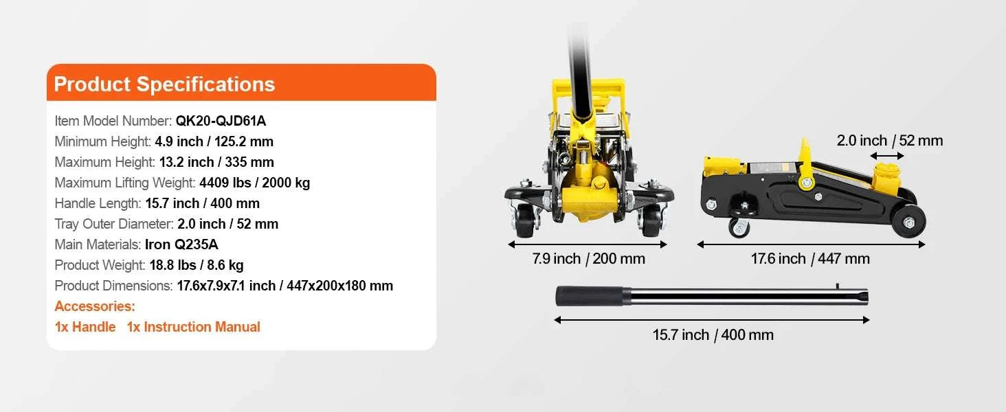 Low Profile 2 Ton Hydraulic Floor Jack for Cars and SUVs-2T / spain