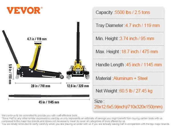 Low Profile Floor Jack 1.5-3 Ton Aluminum Steel Hydraulic Dual Pump-1.5 Ton / spain