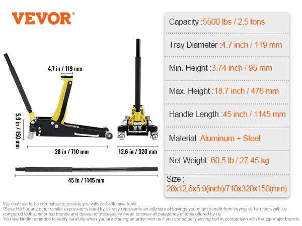 Low Profile Floor Jack 1.5-3 Ton Aluminum Steel Hydraulic Dual Pump-1.5 Ton / spain