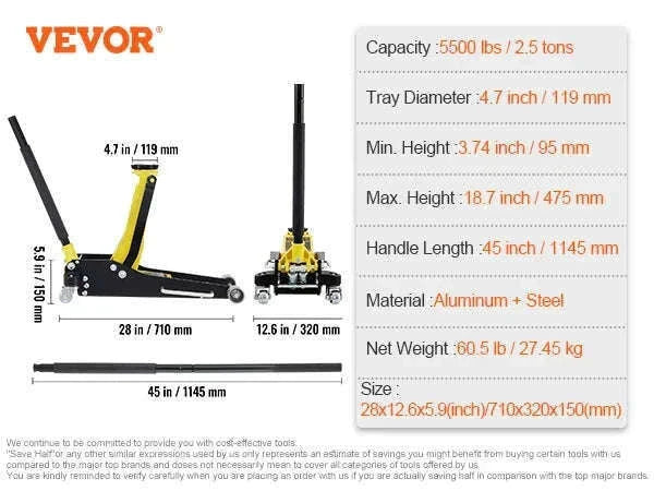 Low Profile Floor Jack 1.5-3 Ton Aluminum Steel Hydraulic Dual Pump-1.5 Ton / spain