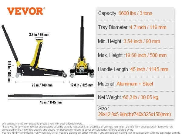 Low Profile Floor Jack 1.5-3 Ton Aluminum Steel Hydraulic Dual Pump-1.5 Ton / spain