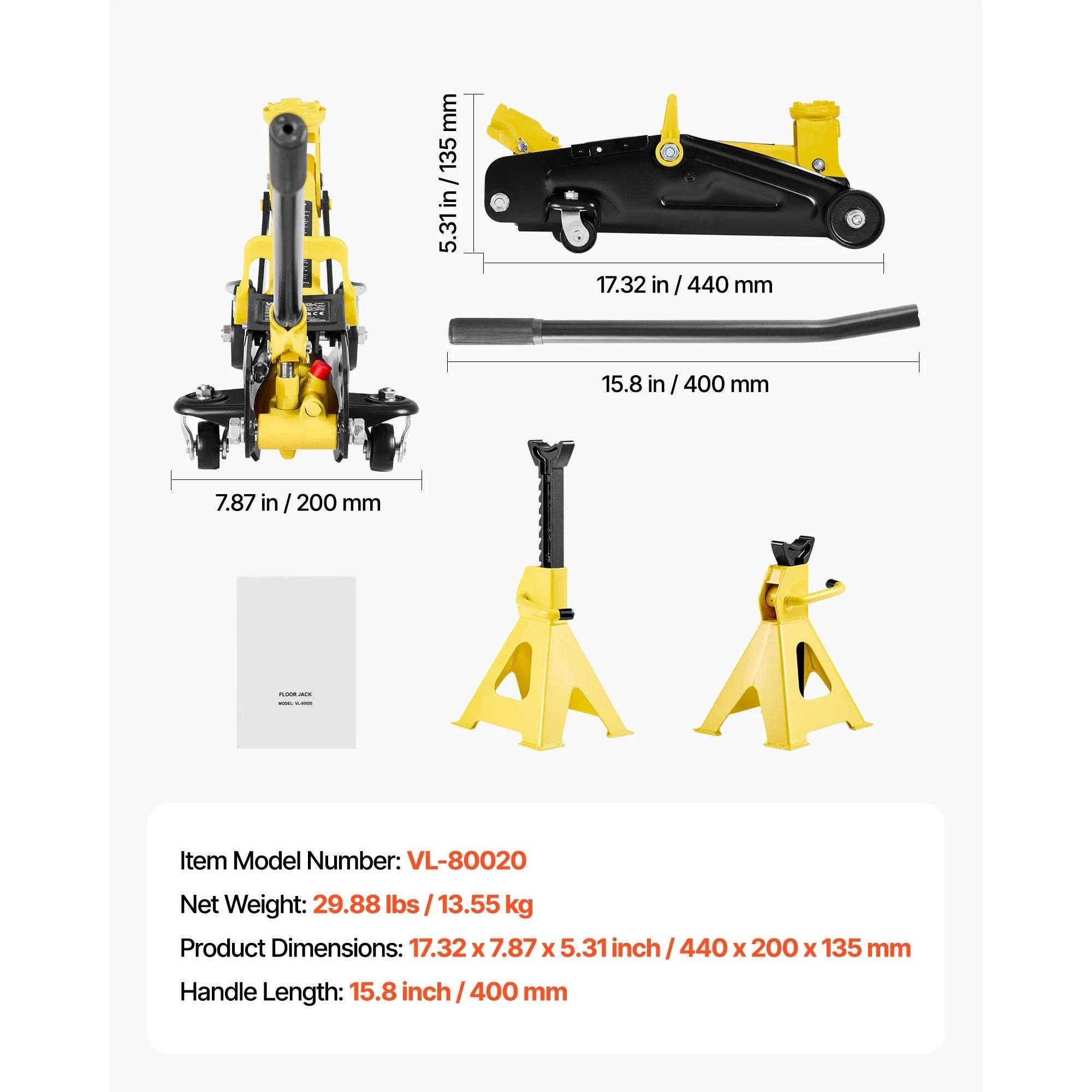 Low Profile Floor Jack with Stands, Steel Hydraulic Car Lift-2T / Canada