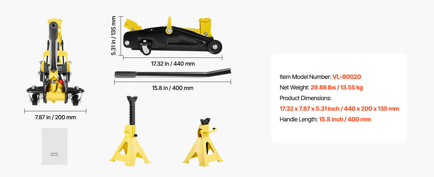 Low Profile Floor Jack with Stands, Steel Hydraulic Car Lift-2T / Canada