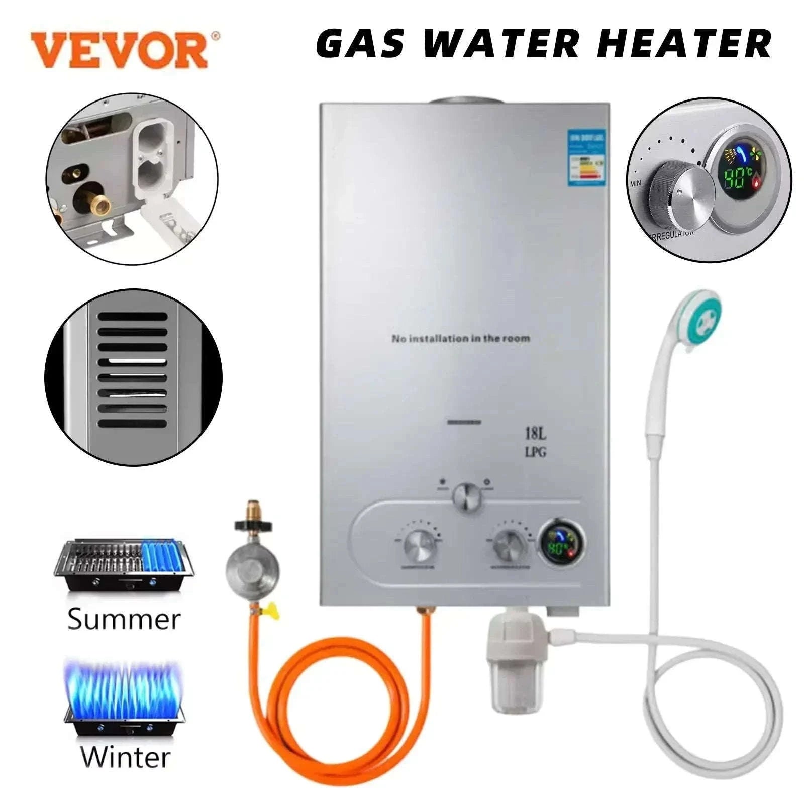 LPG Tankless Water Heater Portable Instant Gas Shower 6L–18L-10L 20KW / CZECH REPUBLIC