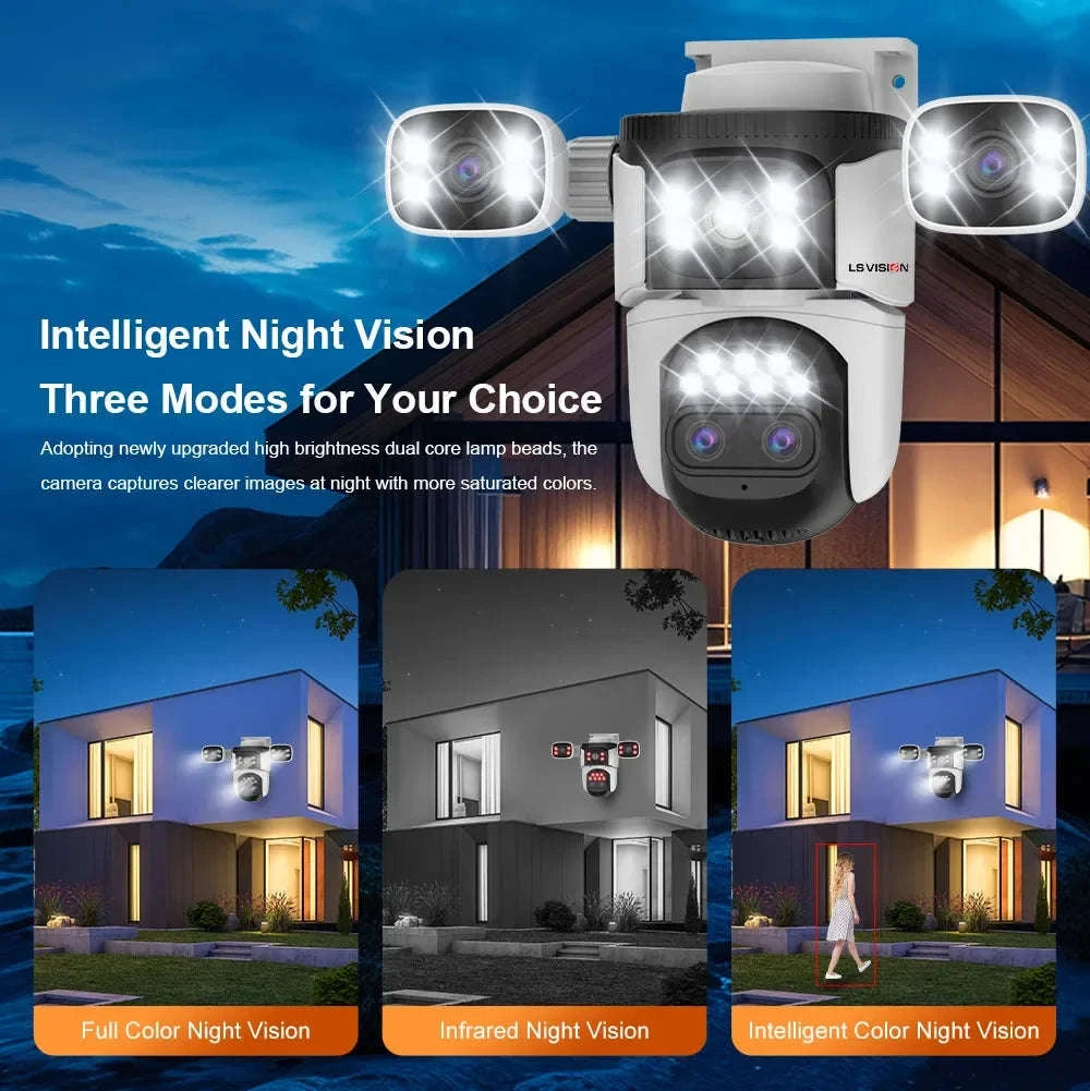 LS VISION 20MP Three‑Screen WiFi Security Camera with 10× Optical Zoom-10K 10xZoom Add 256G / EU Plug / CHINA