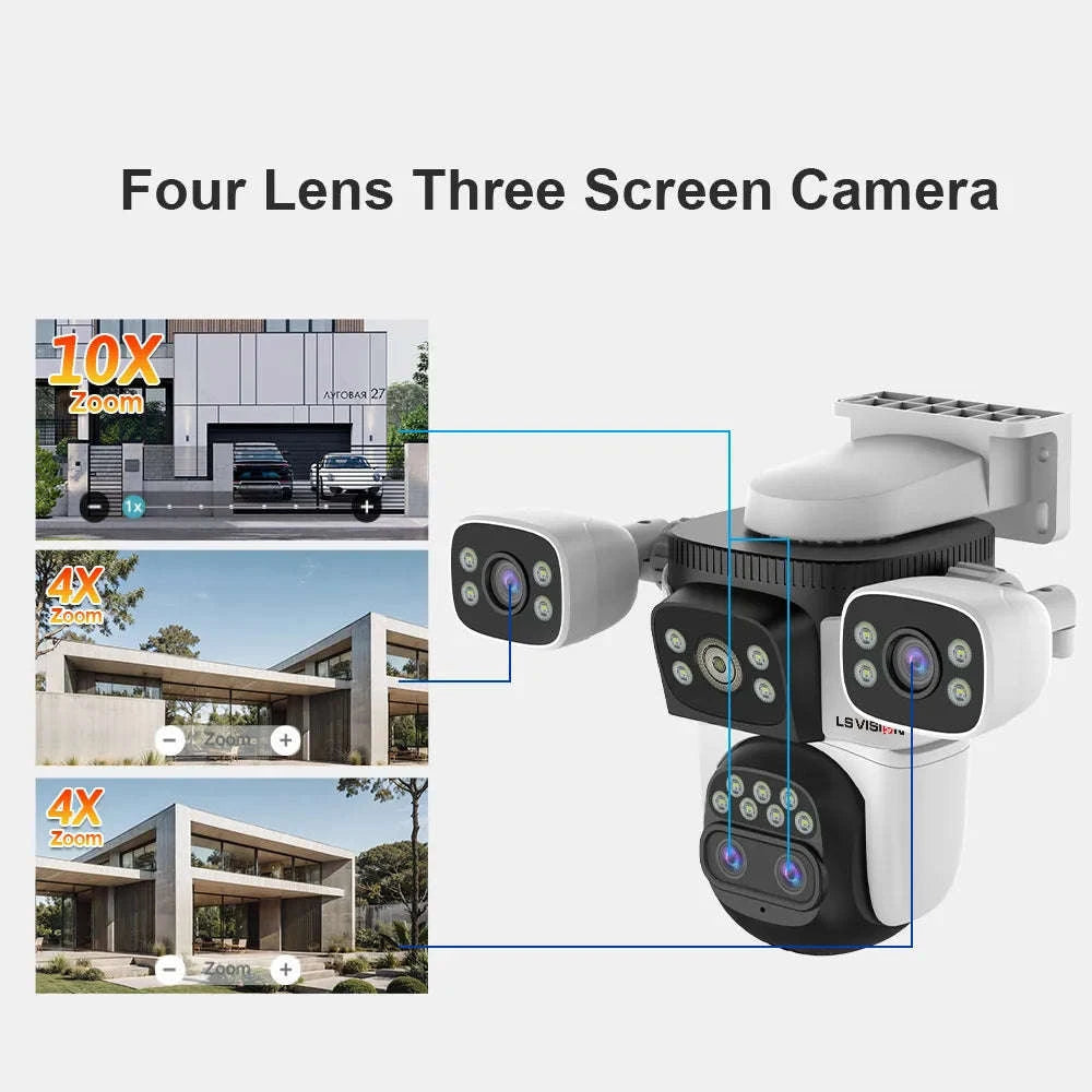 LS VISION 20MP Three‑Screen WiFi Security Camera with 10× Optical Zoom-10K 10xZoom Add 256G / EU Plug / CHINA