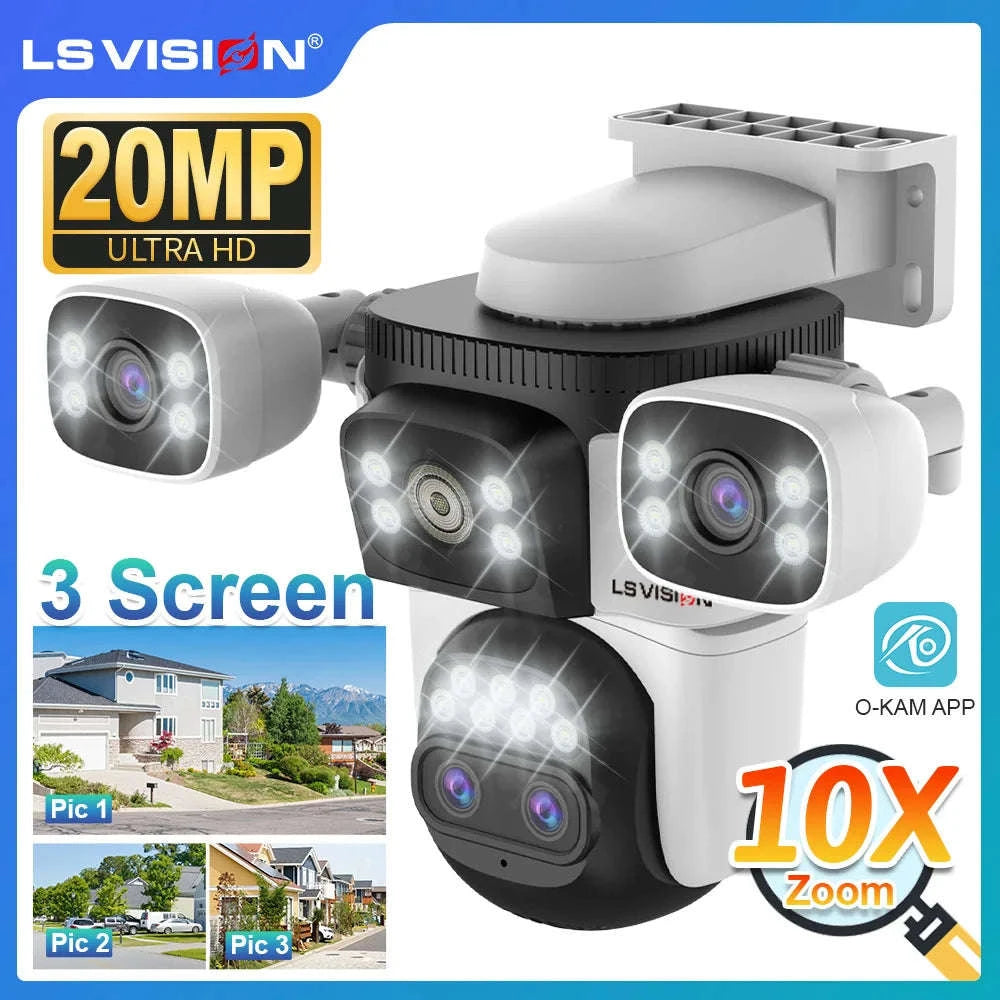 LS VISION 20MP Three‑Screen WiFi Security Camera with 10× Optical Zoom-10K 10xZoom Add 256G / EU Plug / CHINA