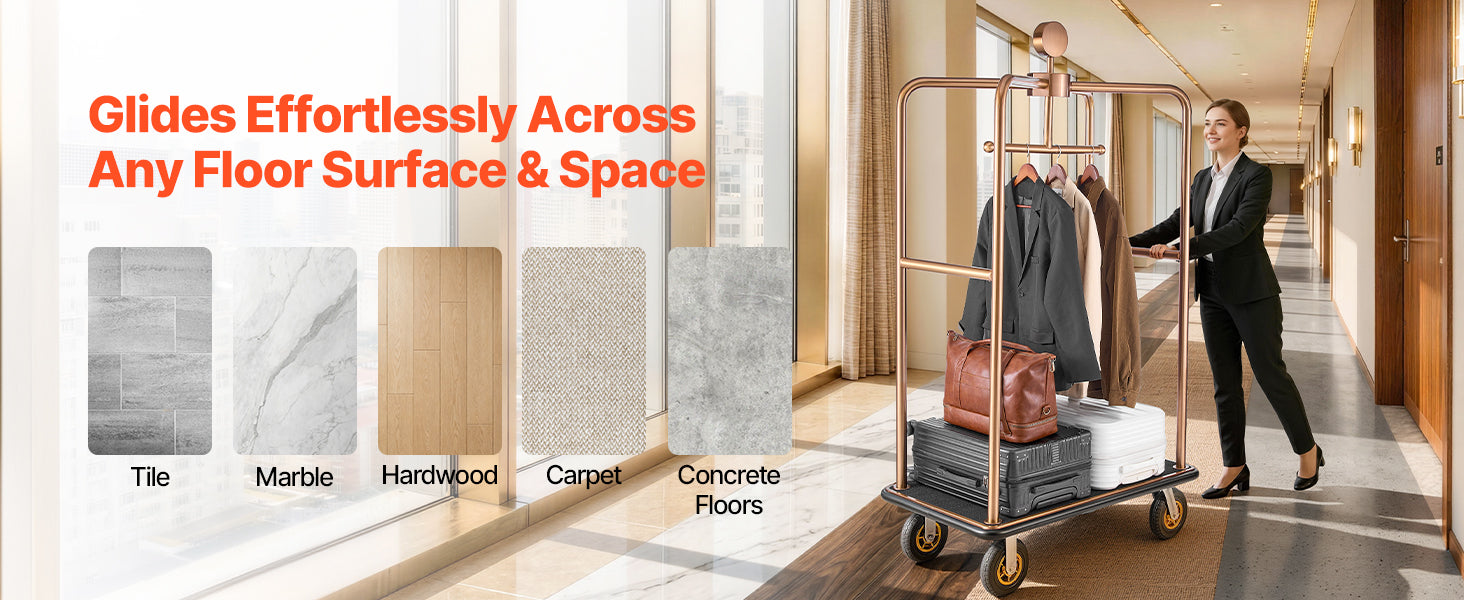 SucceBuy 1200 lbs Hotel Luggage Bellman Cart with 8in Wheels Solid Commercial Luggage Carrier Rolling Trolley for Hotels Resorts